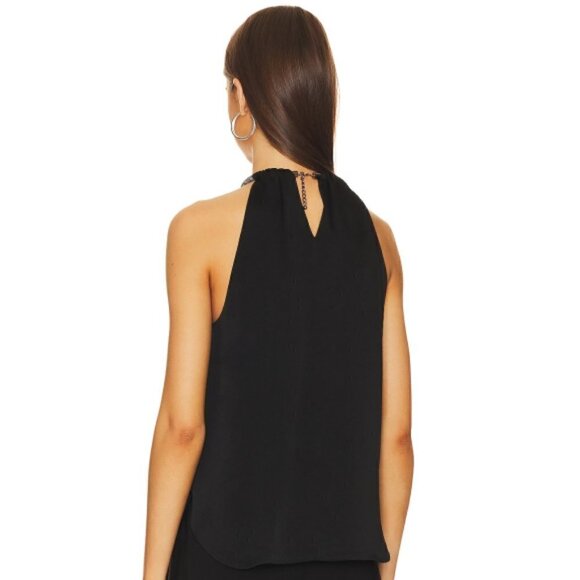 Veronica Beard 'Kusumi' Crystal-Neck Sleeveless Halter Top, Black - Picture 3 of 4